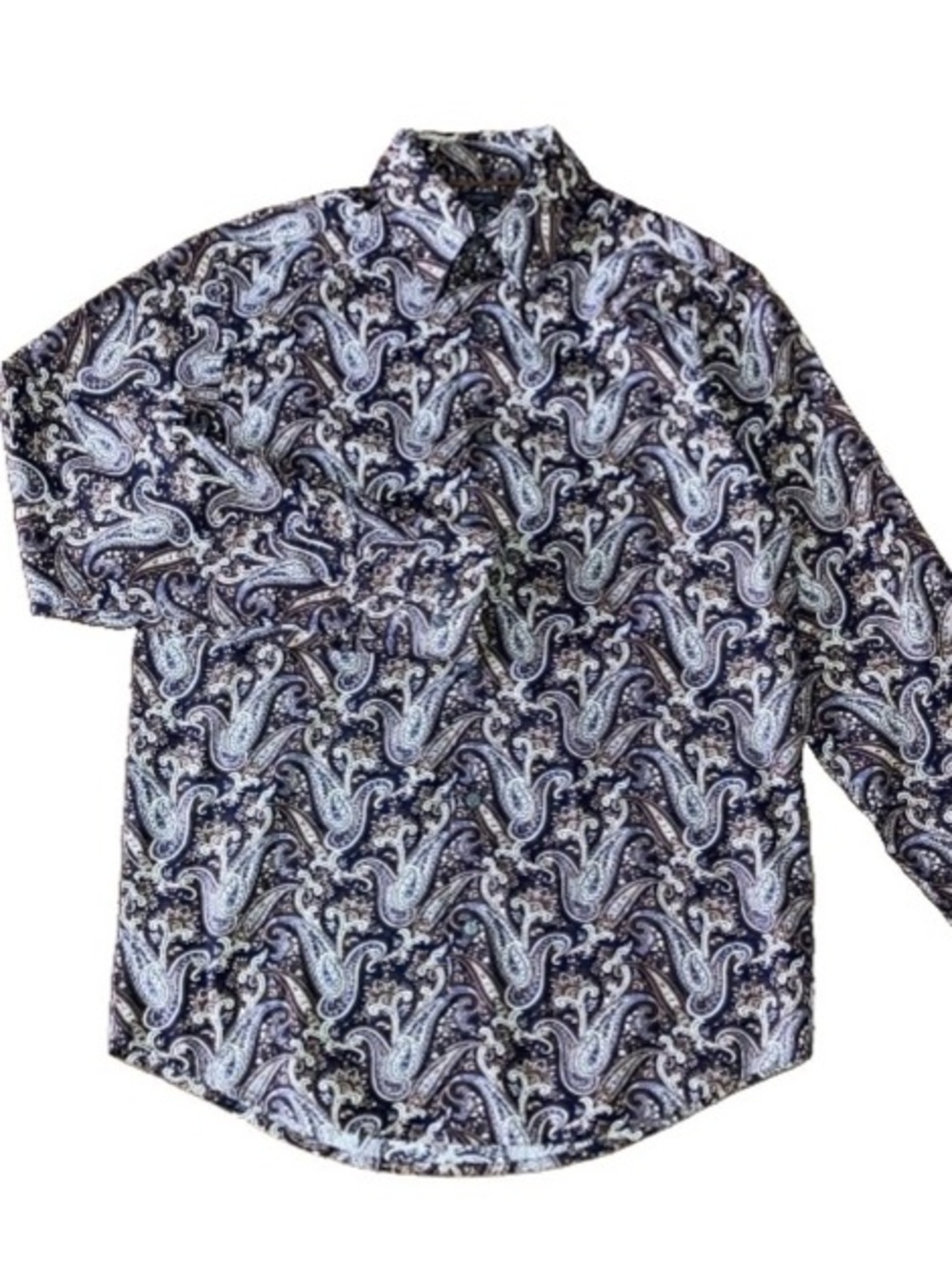 Joseph Abboud S Blue Paisley Button Long Sleeve Cotton Casual Sport Shirt Office